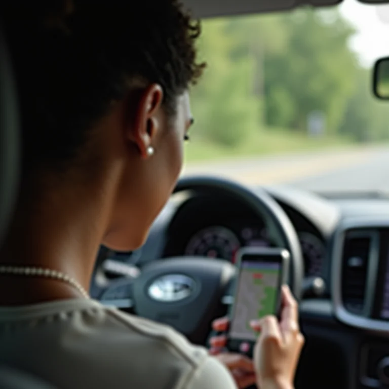 Mulher usando um aplicativo de GPS no smartphone