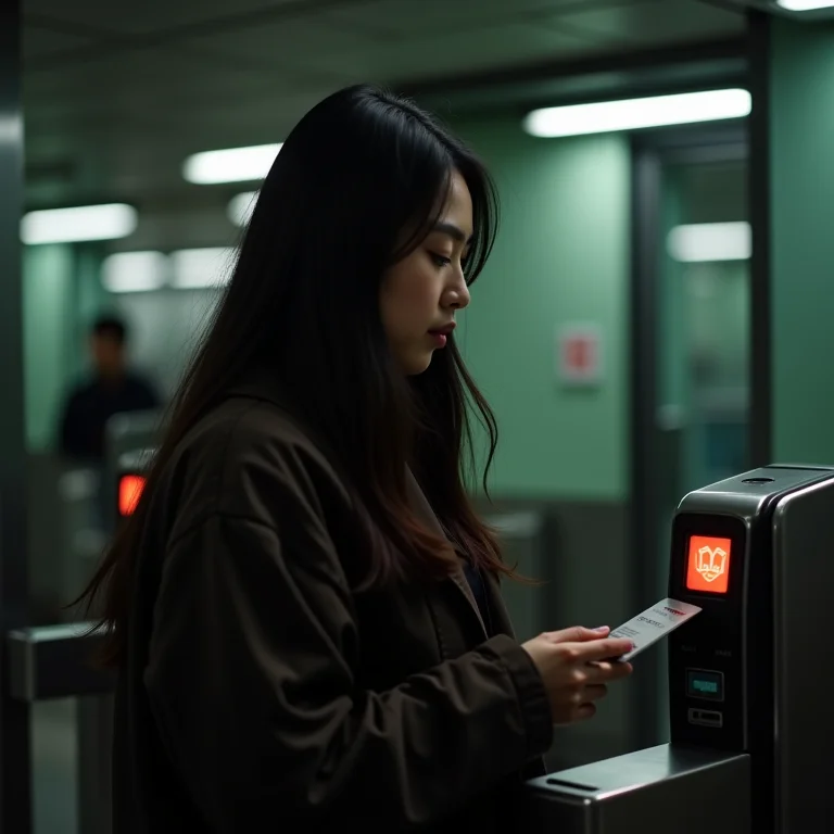Mulher utilizando transporte público em Seul, Coreia do Sul