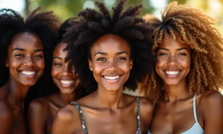 Mulheres brasileiras sorrindo, exibindo cabelos saudáveis de diferentes texturas.