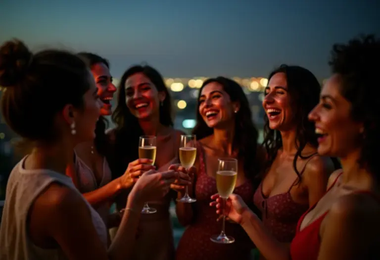 Mulheres celebrando o Ano Novo em festa na cidade