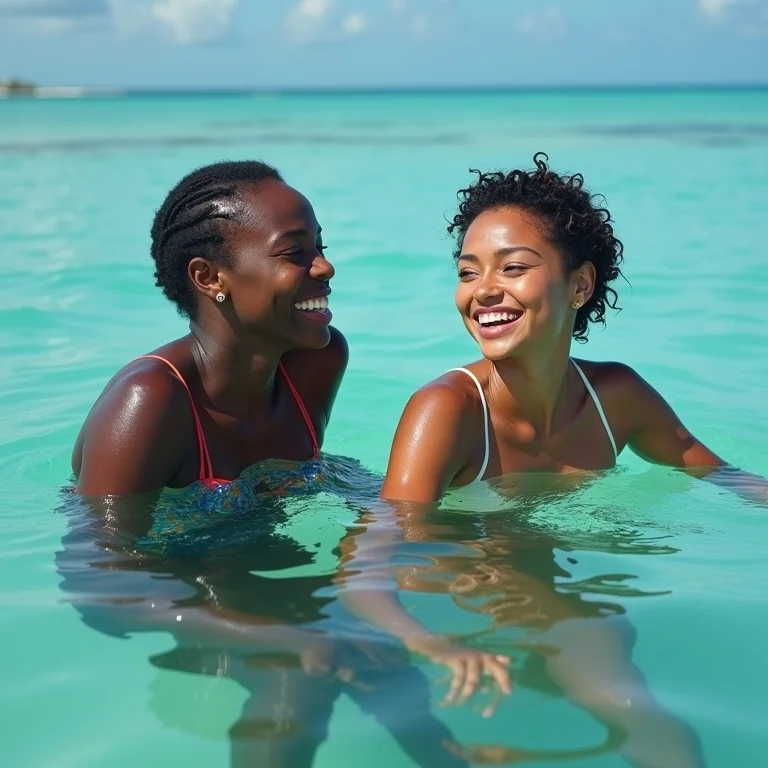 Mulheres curtindo as águas cristalinas de Maragogi.