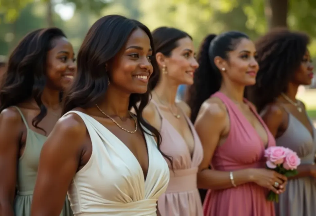 Looks para Batizado: Guia para arrasar sem roubar a cena do bebê Mulheres elegantes celebrando batizado ao ar livre