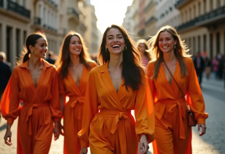 Mulheres estilosas usando looks com laranja vibrante