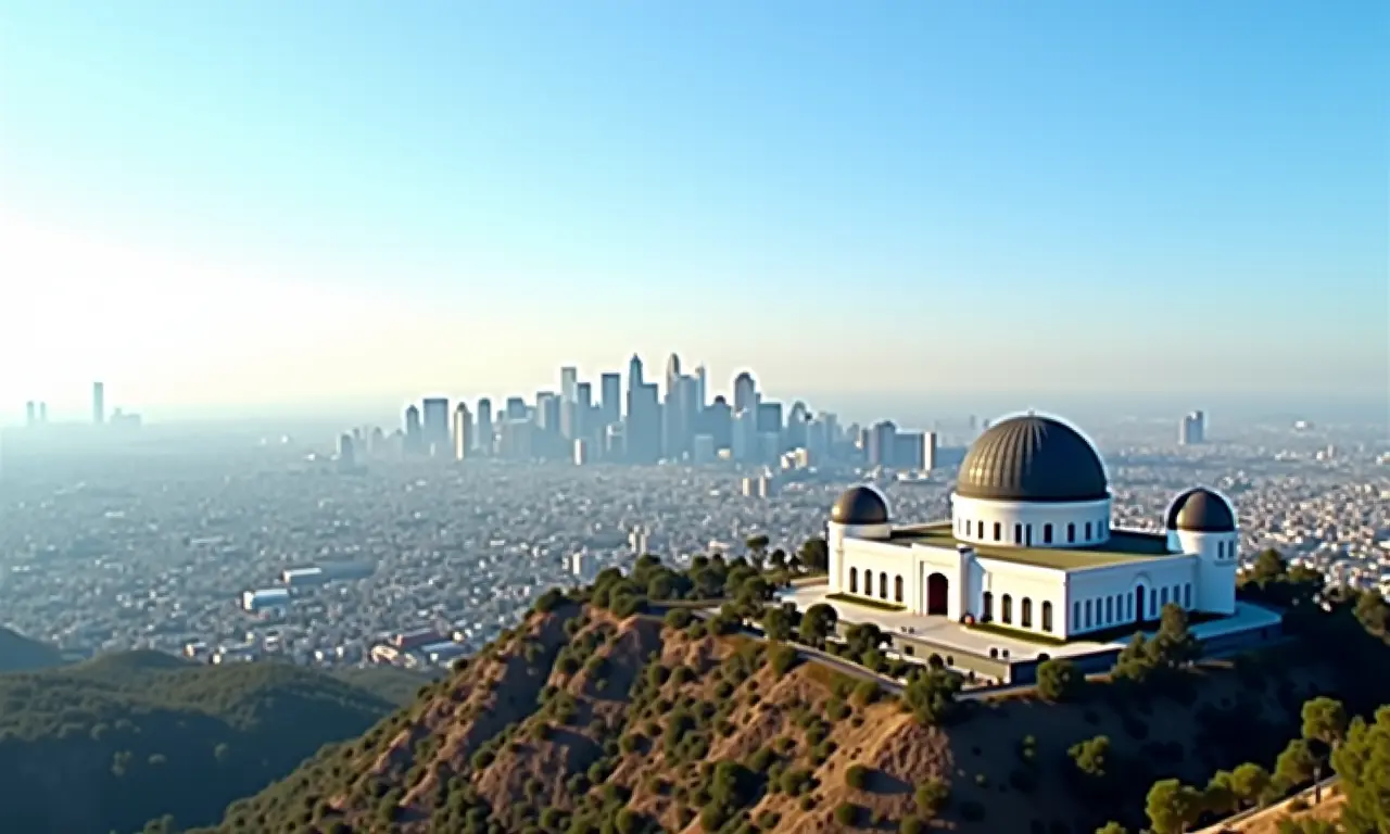 Observatório Griffith com vista panorâmica do horizonte de Los Angeles.