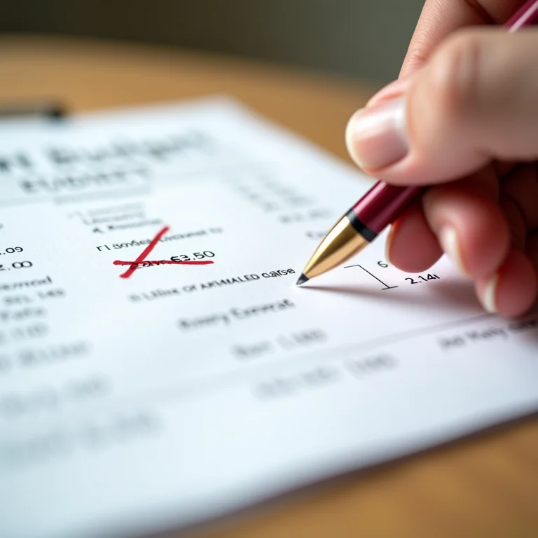 Orçamento de casamento estourado, com mão frustrada segurando uma caneta