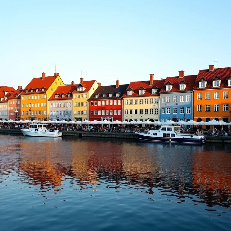 Orla de Gdansk com edifícios coloridos refletidos no rio