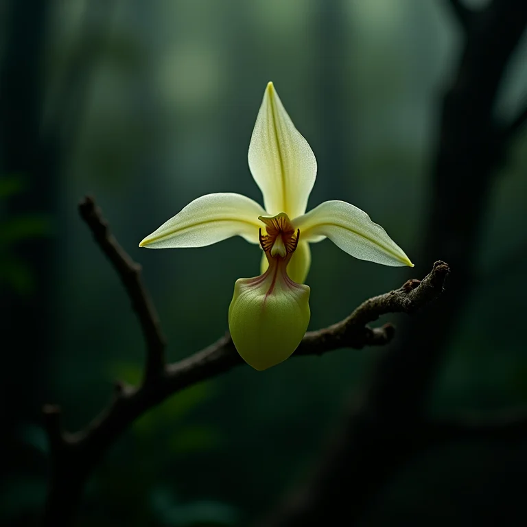 Orquídea-fantasma agarrada a um galho de árvore em um pântano.