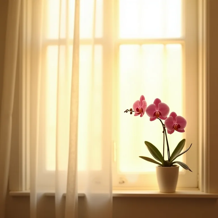 Orquídea recebendo a iluminação correta através de uma janela.
