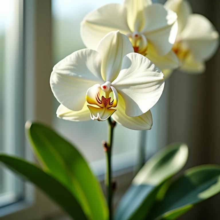 Orquídea sendo borrifada para aumentar a umidade.