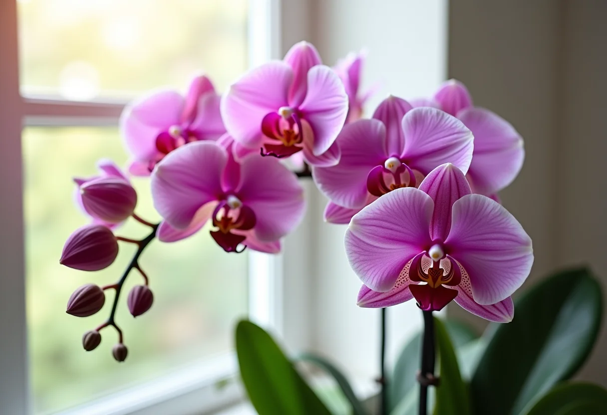 Orquídeas exuberantes florescendo em um ambiente elegante