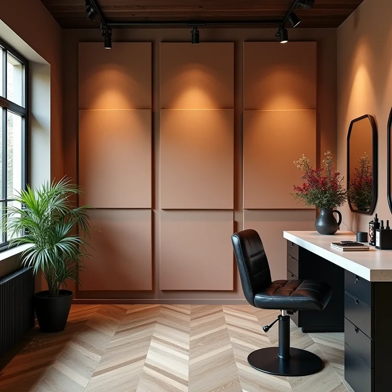 Painéis de isolamento acústico em um estúdio de maquiagem