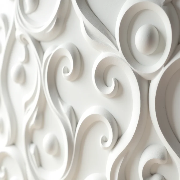 Painel 3D de gesso com detalhes elegantes e sofisticados