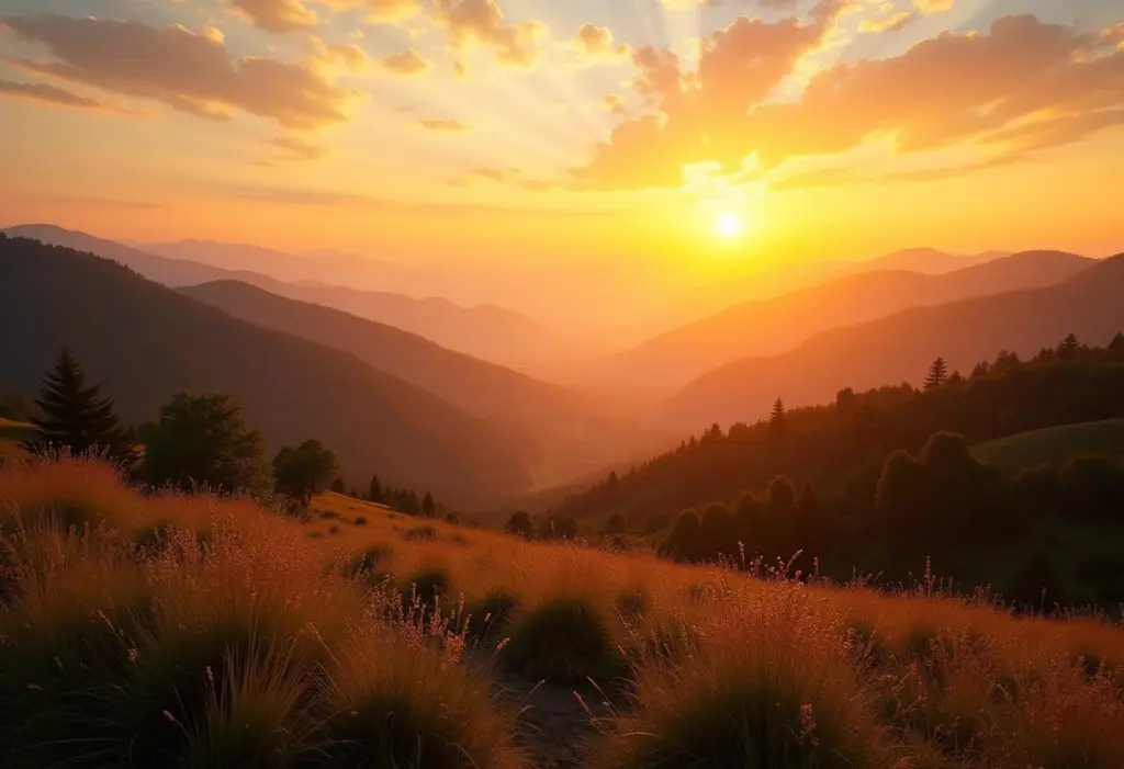 Paisagem deslumbrante com luz dourada da hora mágica