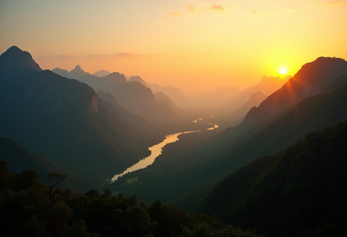 Paisagem diversa do Brasil ao pôr do sol