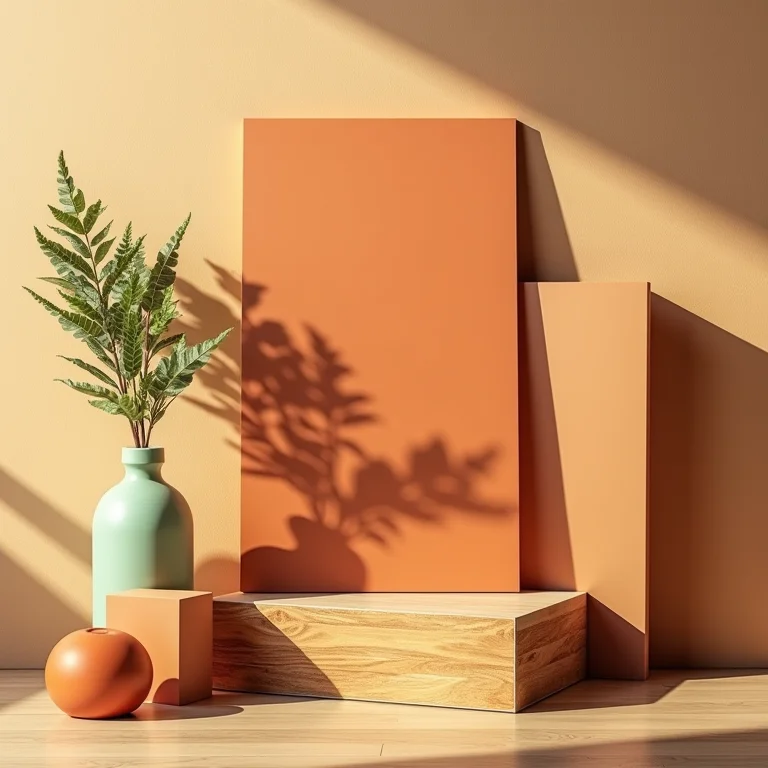 Paleta de cores em tons terrosos e neutros para decoração de interiores.