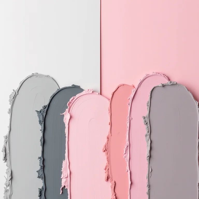 Paleta de cores: tons de cinza e rosa para quarto.