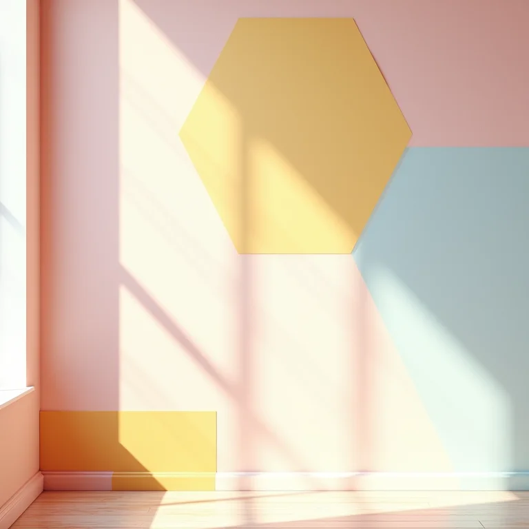 Parede pintada com formas geométricas coloridas