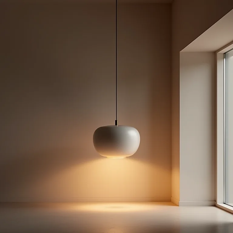 Pendente moderno iluminando um espaço com pé direito duplo