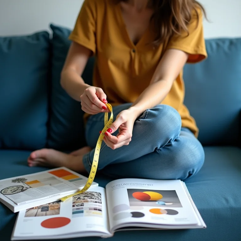 Pessoa escolhendo sofá azul