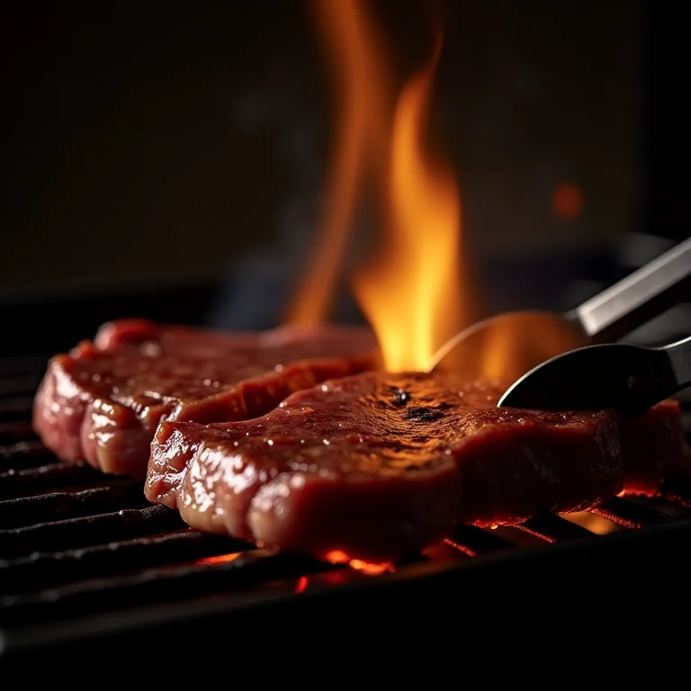 Picanha argentina sendo grelhada em uma churrasqueira.