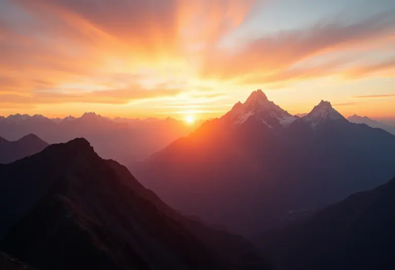 Picos Andinos iluminados pelo pôr do sol, representando aventura na América do Sul