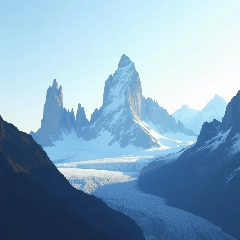 Picos nevados e geleiras na Patagônia Chilena.