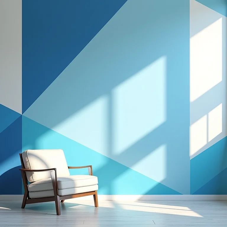 Pintura geométrica em parede de quarto moderno