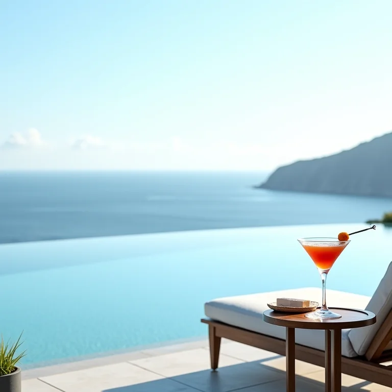 Piscina infinita com vista para o mar.