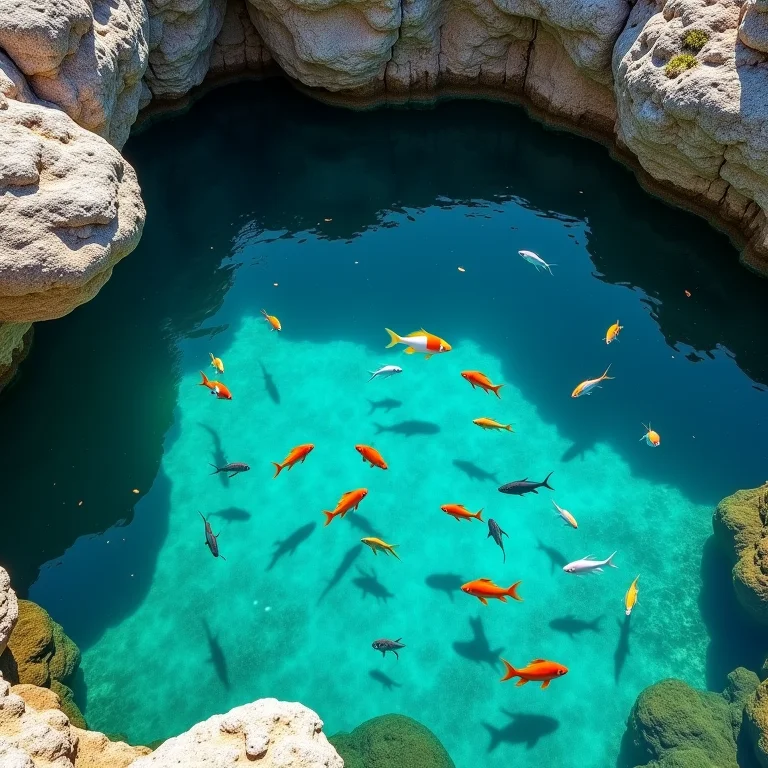 Piscina natural na Praia do Félix com peixes coloridos
