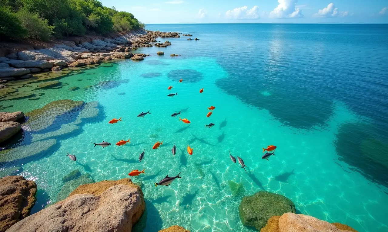 Piscinas naturais de Porto de Galinhas repletas de peixes coloridos.