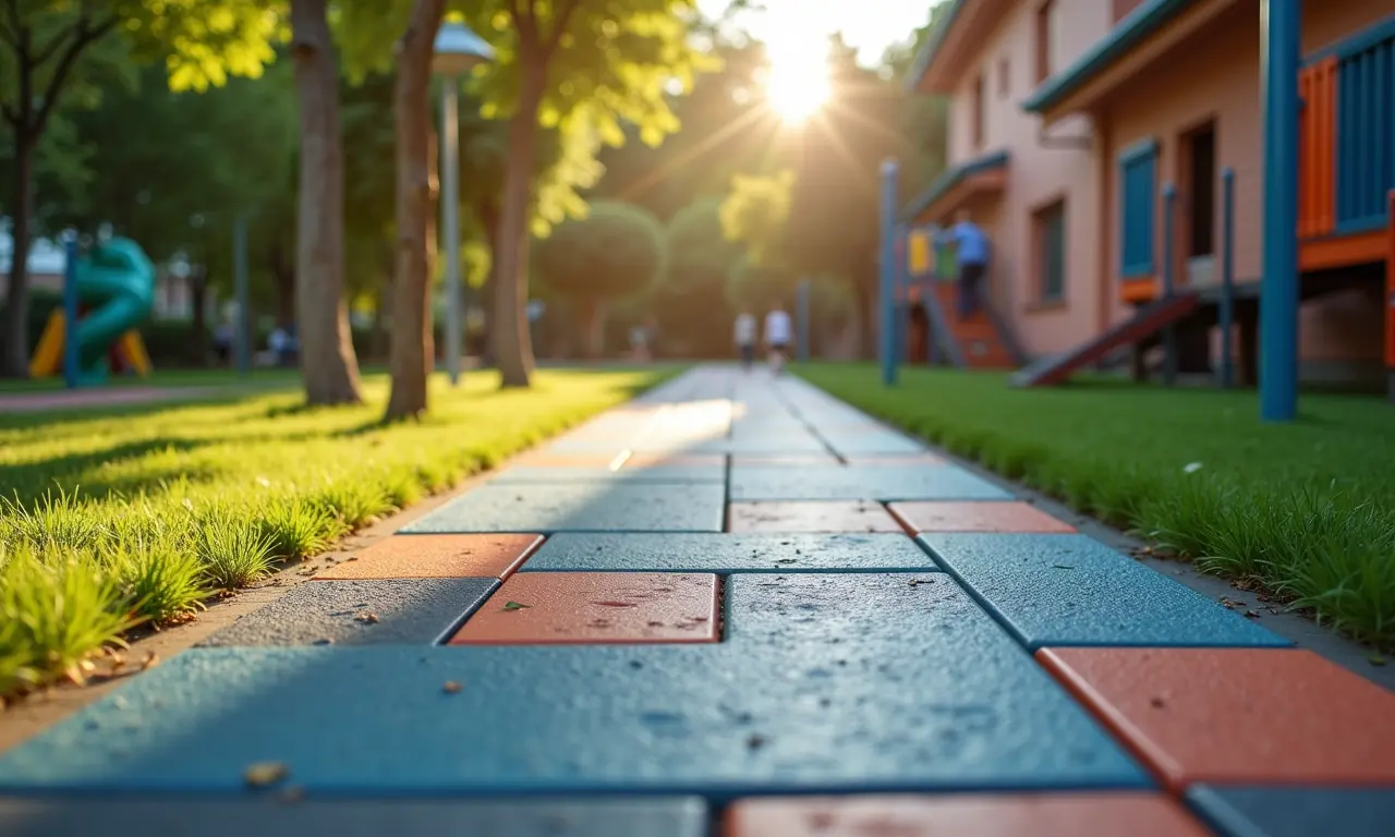 Piso drenante de borracha em playground.