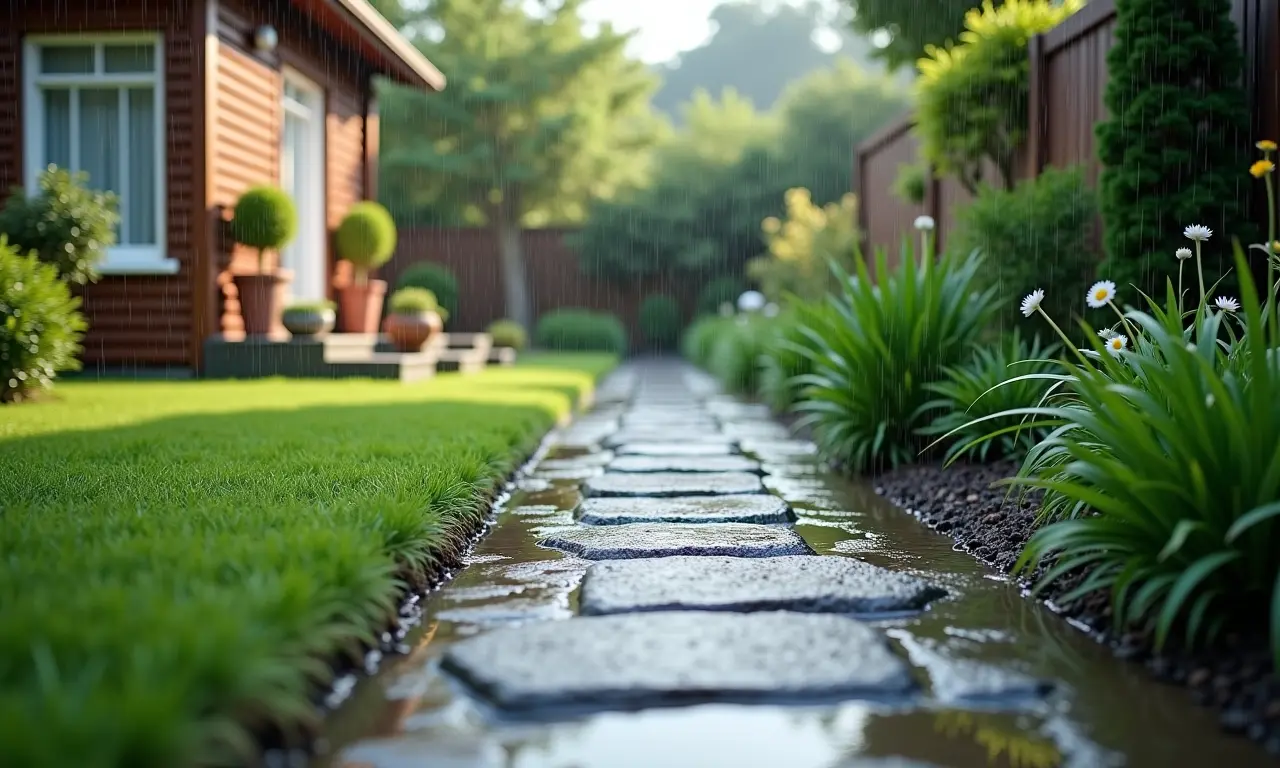 Piso drenante evitando alagamentos após chuva intensa.