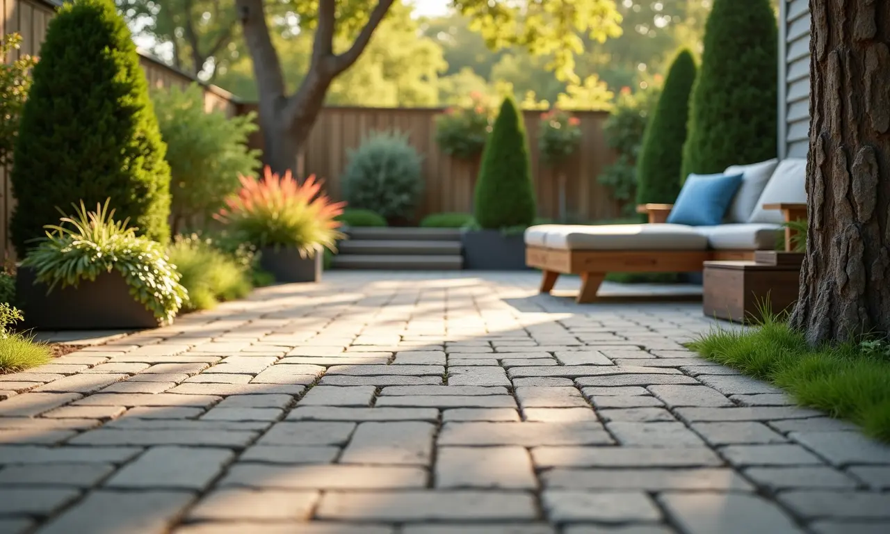 Piso drenante intertravado em pátio residencial.