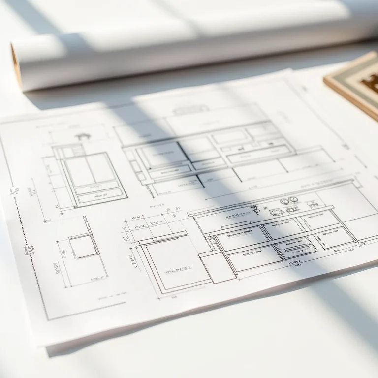 Planejamento de cozinha com moodboard e plantas