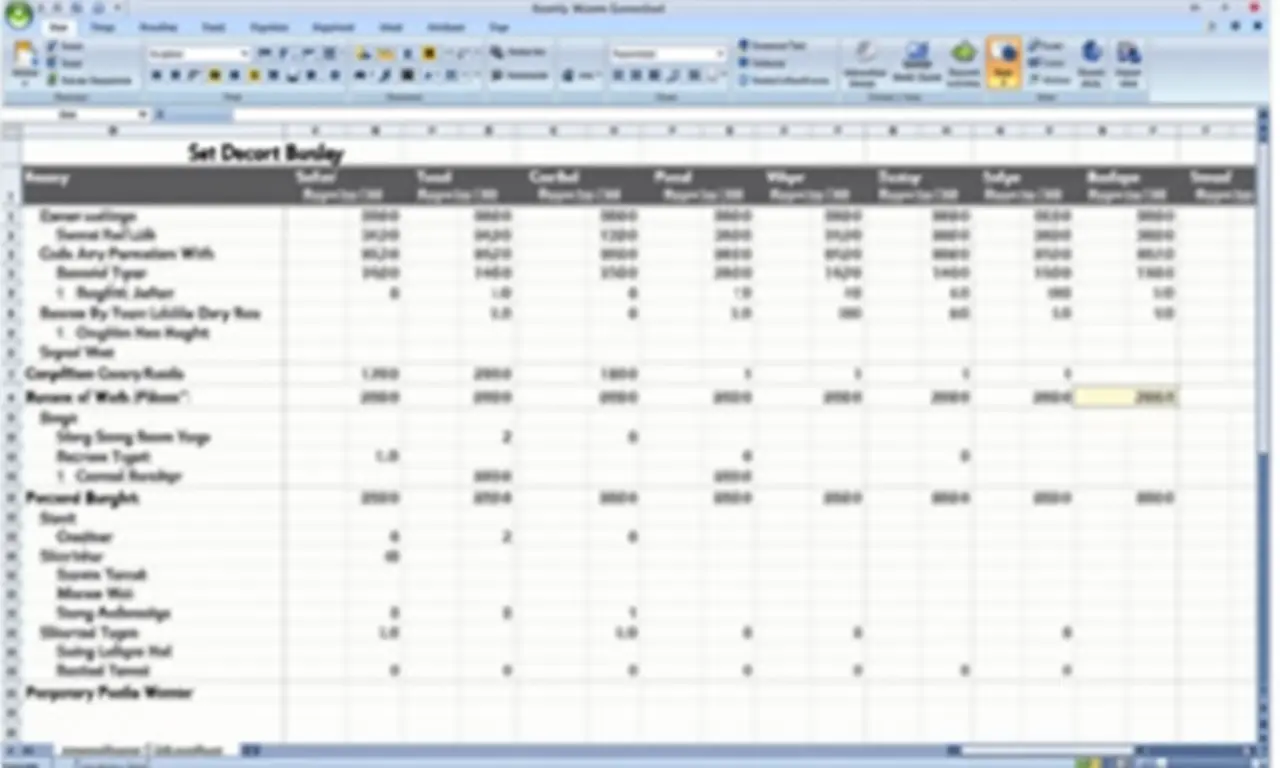Planilha com orçamento e cronograma para decoração de cenário.