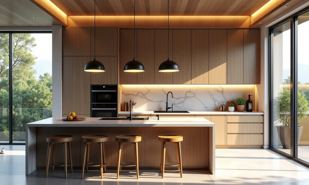 Planta de cozinha americana moderna com dicas de arquiteta para otimização do espaço.