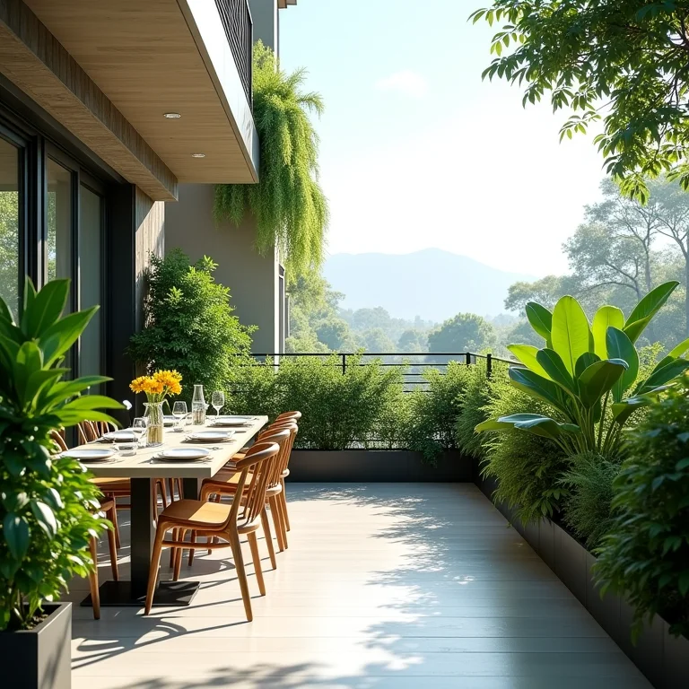 Plantas exuberantes decorando varanda gourmet.