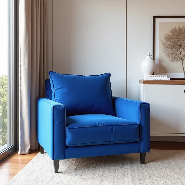 Poltrona azul klein em sala de estar moderna