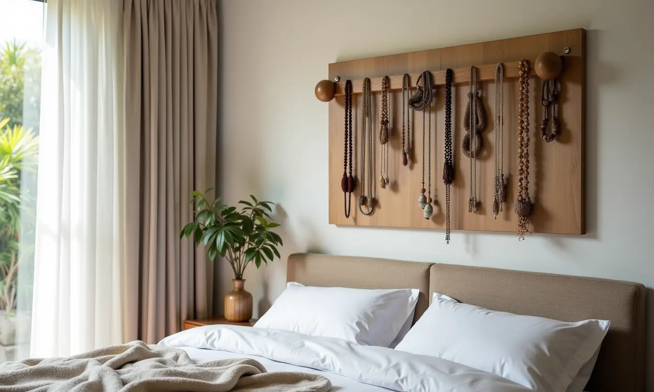 Porta-bijuterias de parede como decoração funcional.