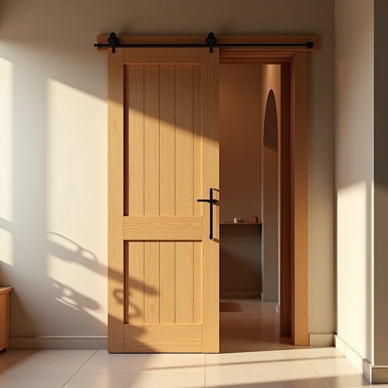 Porta de correr de madeira em banheiro, aconchego.