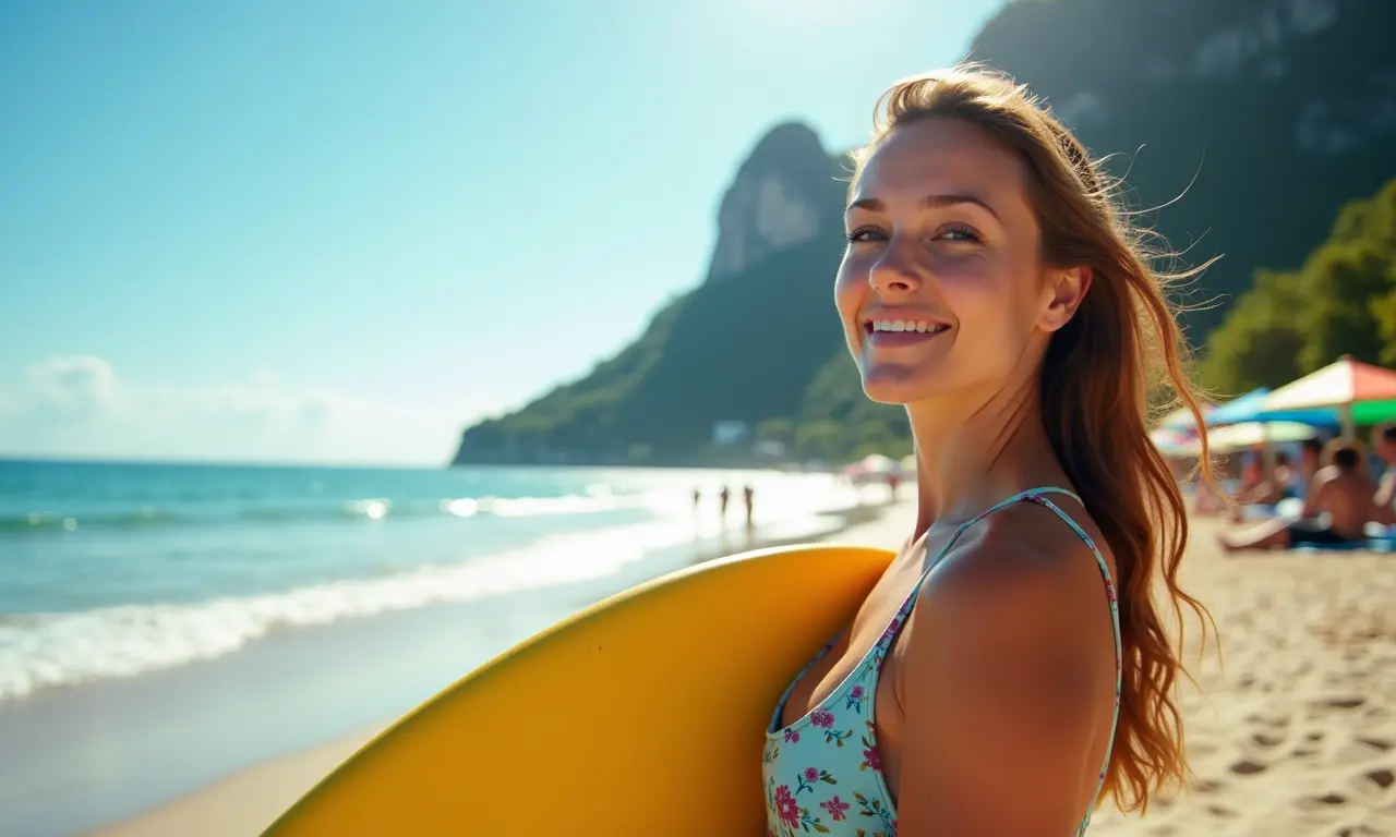 Praia de Maresias, SP: Jovem aproveitando o sol e o surf.