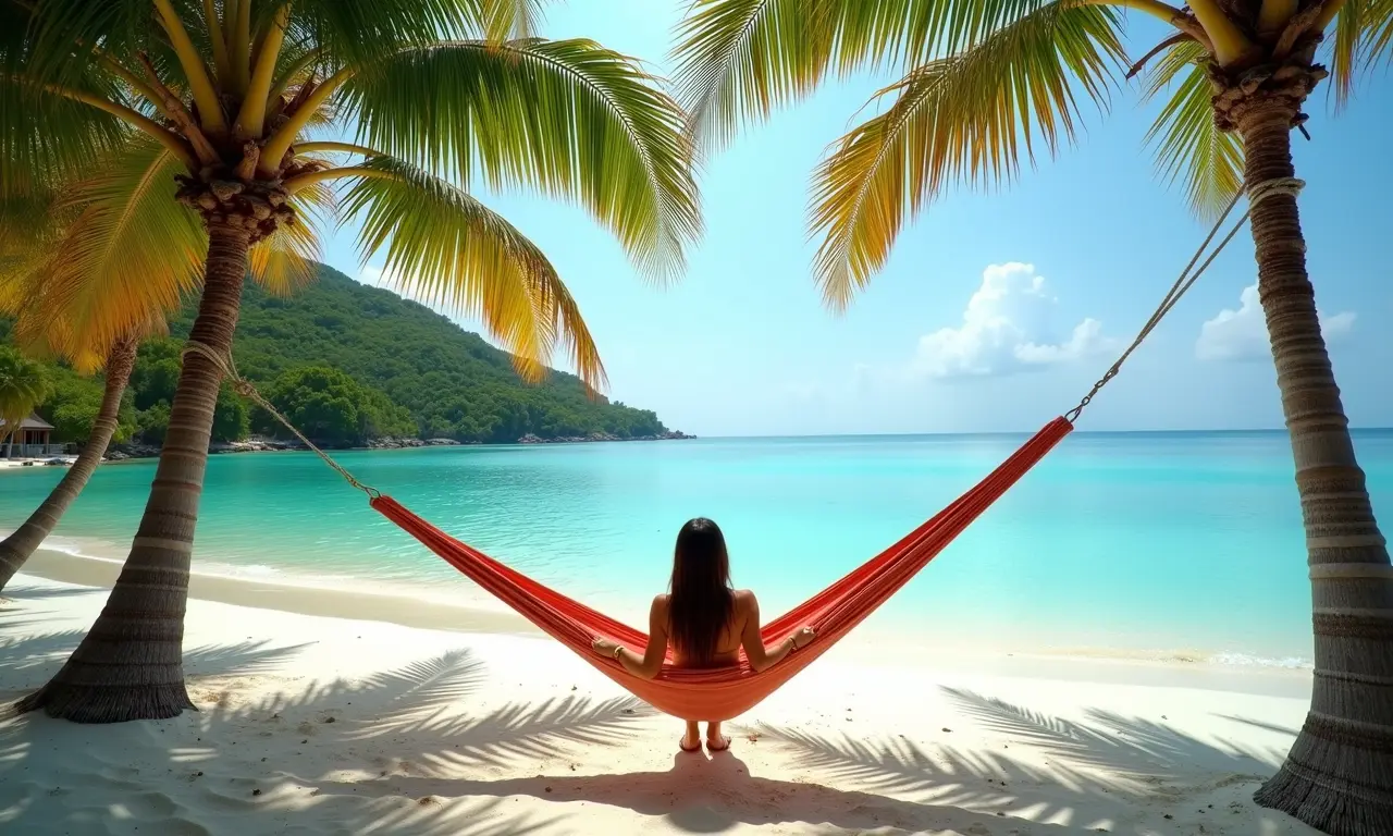 Praia deserta em Boipeba com água turquesa e coqueiros.
