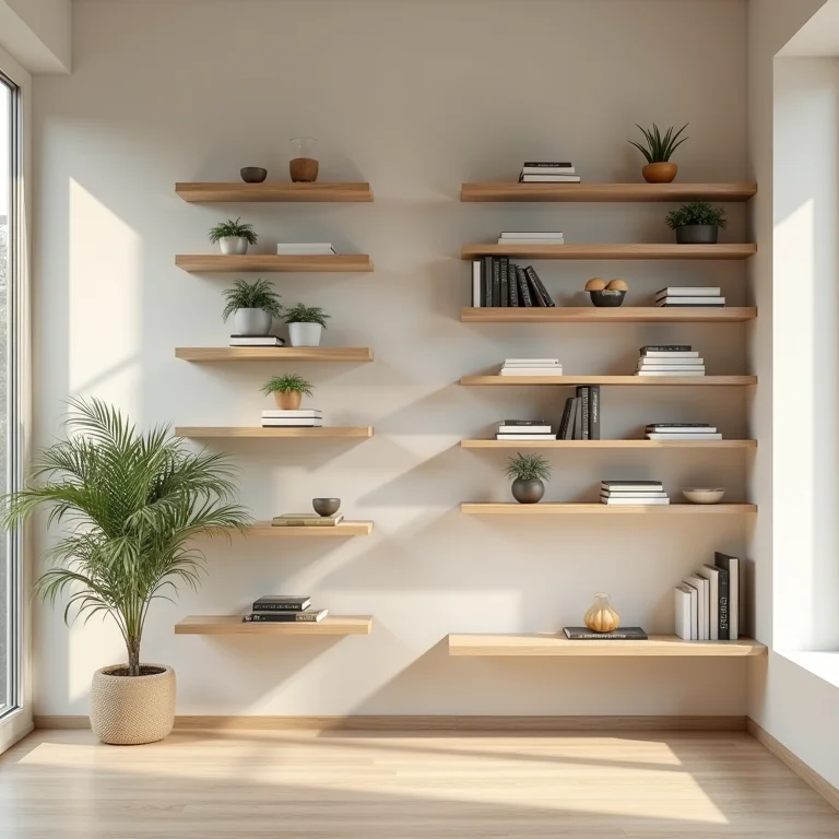 Prateleiras de tamanhos inadequados em um ambiente.