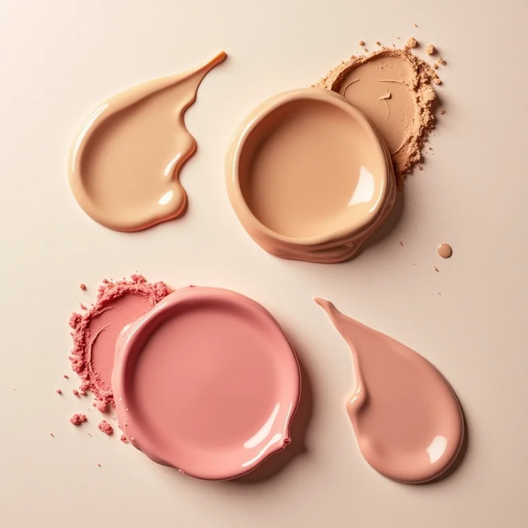 Produtos de maquiagem borrados em uma superfície texturizada