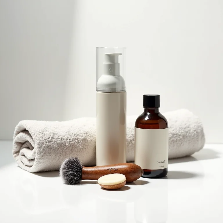 Produtos para lavar a barba em um flat lay.