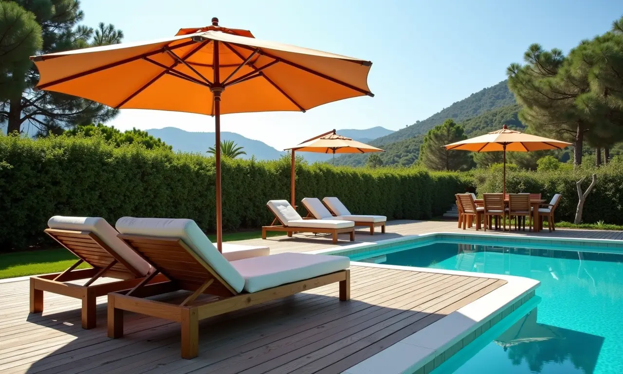 Proteção solar para os móveis da piscina.