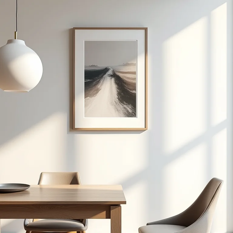 Quadro abstrato decorando sala de jantar pequena