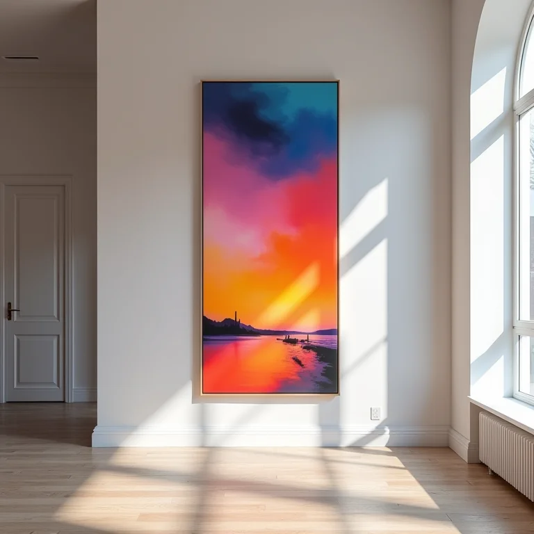 Quadro grande em parede de espaço com pé direito duplo