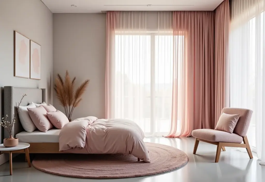 Quarto cinza e rosa: 7 truques de décor que você precisa ver Quarto cinza e rosa moderno e aconchegante.