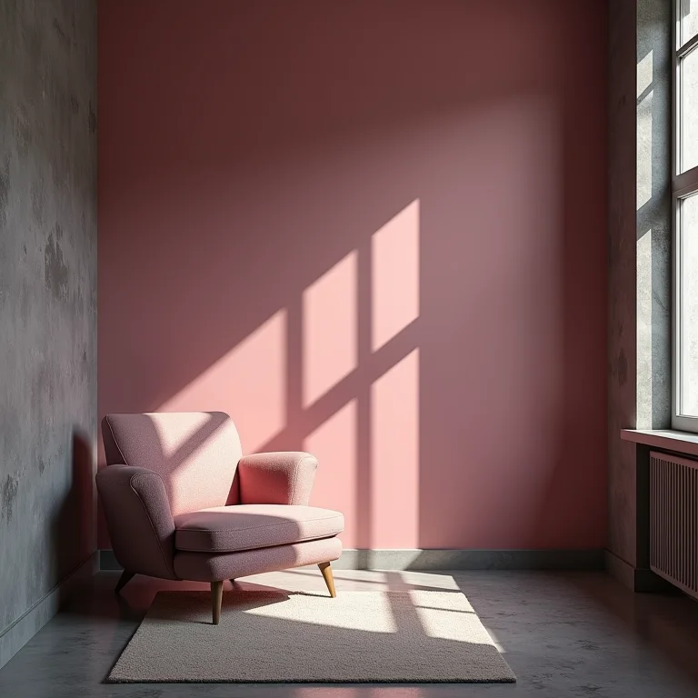 Quarto com iluminação inadequada, prejudicando a beleza da decoração em cinza e rosa.